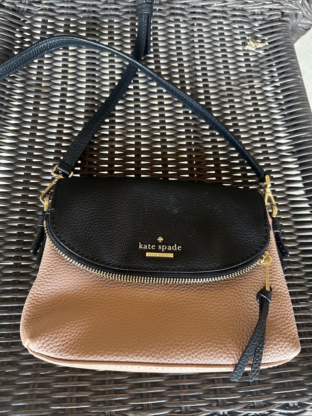 kate spade Two-Tone Black and Tan Pebbled Leather Crossbody